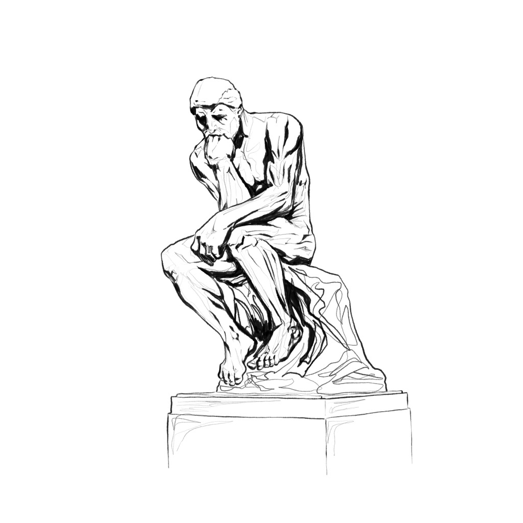 The Thinker statue representing contemplation and critical thinking